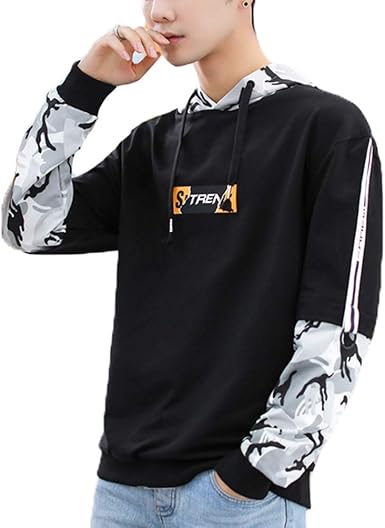 Amazon 秋服 メンズ パーカー ブラック メンズ プルオーバーパーカー フーディー パーカー スウェットシャツ メンズ シルエット 迷彩柄 フード付 長袖 オシャレ服 カジュアル 上着 メンズ 秋 M Xxxl トレーナー パーカー 通販