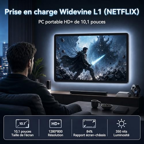 TABWEE Android 16 Tablette avec Clavier - 24 Go+ 256 Go(2To TF), Octo-Core, Gemini AI 3.1Pro, Widevine L1, Tablette 10 Pouces, 5000 mAh, 8 MP+ 5MP, Face ID, GPS (Garantie de 4 Ans)