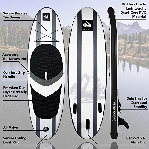 Roc Inflatable Stand Up Paddle Board (6 Inches Thick) with Premium SUP