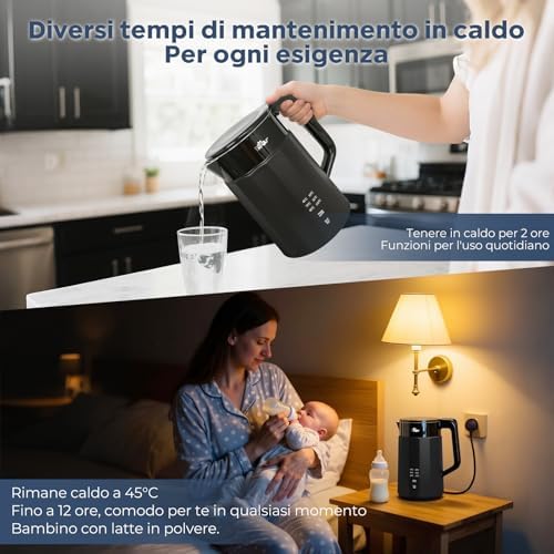 Bollitore elettrico 1800 W-2200 W, 1,7 l, 45 °C ~ 100 °C, con 6 regolazioni di temperatura, spegnimento automatico e funzione di mantenimento in caldo, acciaio inox 304, protezione asciutta
