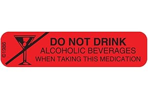 Pharmex 8-X "NO Alcohol While" Permanent Paper Label, 1 9/16" x 3/8", Red, Pack of 1000