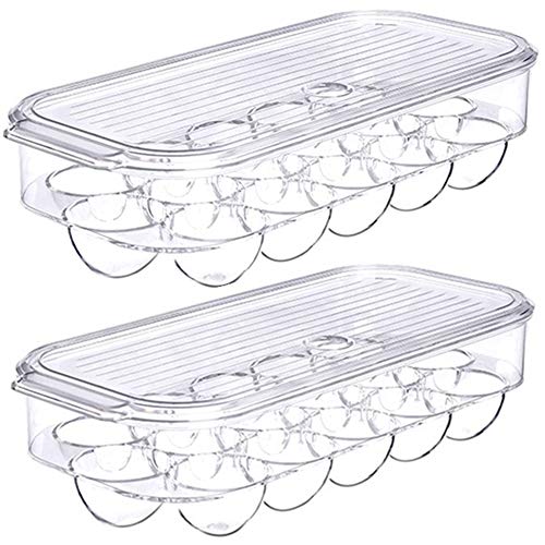 SANNO Refrigerator Egg Holder Tray Stackable Covered Egg Tray Holder, Storage Container and
