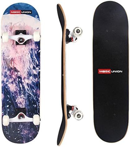 Cozylifeunion 31 inch Pro Complete Skateboard Double Kick Concave Tricks Skate Board Cruiser Through Downhill 7 ply Maple Deck ABEC-7 PU Wheels