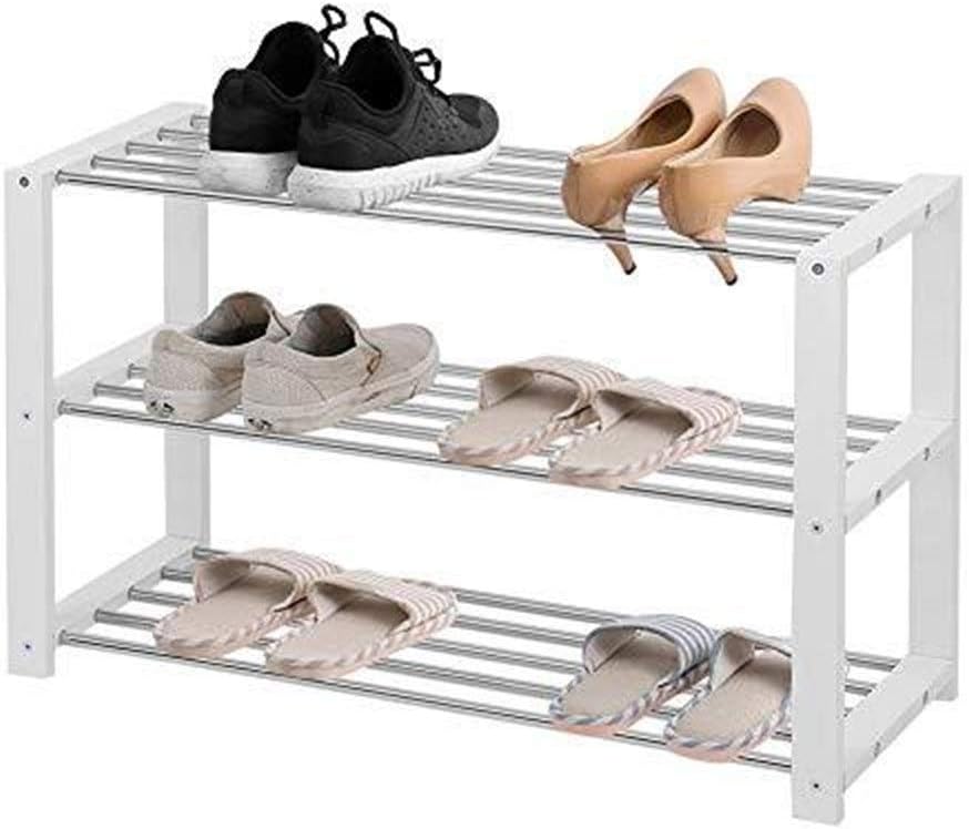 Luckya Shoe Rack,3 Tier Wooden Stainless Steel Shoe Rack