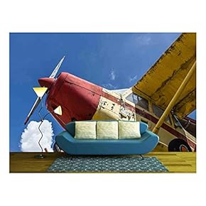 Vintage Airplane seen from Below, with Blue Sky in The Background - Removable Wall Mural | Self-Adhesive Large Wallpaper - 66x96 inches