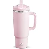 40 oz Tumbler with Handle and Straw: Stainless Steel Insulated Tumbler Keeps Cold for 24 Hours, Leakproof Travel Cup Fits in Cup Holder and BPA-Free, Cotton Candy