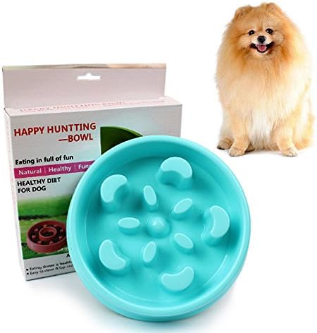 HungMeo Fun Feeder Dog Bowl Bloat Stop Slow Feeder Pet Food Anti-Choke Bowl for Puppies and Middle Size Dogs Cats Healthy Food Water Feeding, Blue
