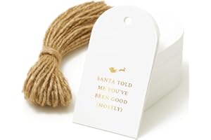 50 Large Christmas Gift Tags with String Attached - Cute Merry Christmas Tags for Gifts, Bag Presents, and Package Wrap - Tie