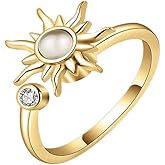 Cat's Eye Stone Sun Fidget Anxiety Relief Ring Cz Rhinestone Zircon Open Adjustable Spinner Finger Band Stackable Rings for Women Stress Relieveing Boredom Adhd Autism Graduation Jewelry Promise Gift