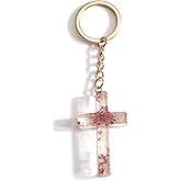 SHTALHST Flower Cross Keychain Pressed Flower Keychains Christian Charm for Women Inspirational Gift Idea