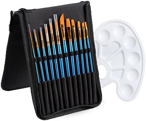 INYIAN Painting Brushes Set - 12pcs Professional Round Pointed Paint Brush Set for Watercolor/Oil/Crafts/Acrylic/ Painting Gouache with Carrying Case and Palette