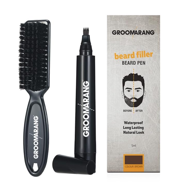 Groomarang Beard Pen Beard Pencil Filler Men - Natural Enhancer to Fill, Shape and Define - Black or Brown (Black), 2 Pc Set