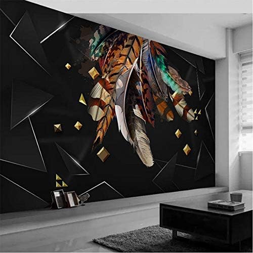 国内即発送 カスタム写真の壁紙モダンファッション3dゴールデンフェザー幾何学模様壁画リビングルームテレビソファベッドルーム 450x300cm