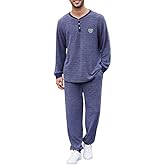 U2SKIIN Mens Henley Collar Pajama Set Long Sleeve Pajamas for Men loungewear Casual Sleepwear Pjs Set