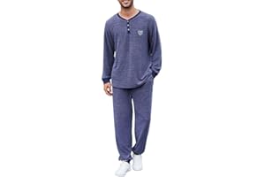 U2SKIIN Mens Henley Collar Pajama Set Long Sleeve Pajamas for Men loungewear Casual Sleepwear Pjs Set