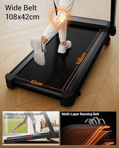 Treadmill with 20% Incline 14KM/H 3.0HP Folding Running Machine for Home | Foldable Treadmill 180kg Capacity Large Running Belt Led Touch Screen Handle Bars & Portable Design For Home Office