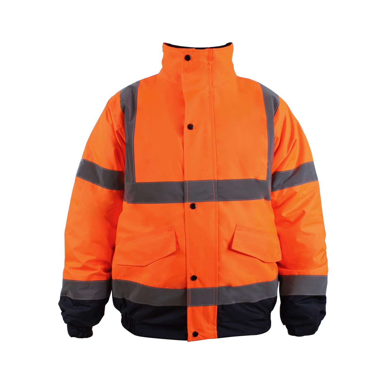 Blackrock Orange/Navy Hi Vis Waterproof Bomber Jacket Men's and Women's, Reflective High Vis Jackets, High Viz Visibility Warm Safety Security Work Wear, Taped Seams & Fleece Lined Collar - Size Small