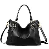 BIG SALE-AINIMOER Women's Large Genuine Leather Vintage Shoulder Handbags Ladies Top-handle Purse Cross Body Bag(Black-SN)