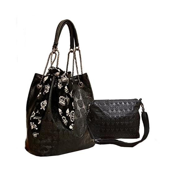 Womens-Skull-Print-PU-Leather-Hobo-Tote-Shoulder-Bag-Package-Handbag-with-Gift