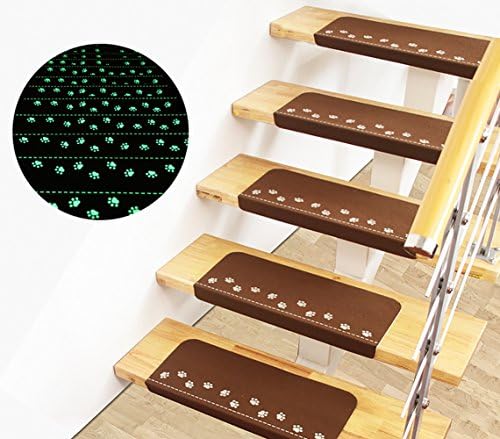Lalago Paw Pattern Luminous Carpet Stair Tread Mats - (21.65"x8.86") | Reusable, Noise Reduction, Non-slip Protection, Luminous at Night - Pack of 5 (Dark Brown)