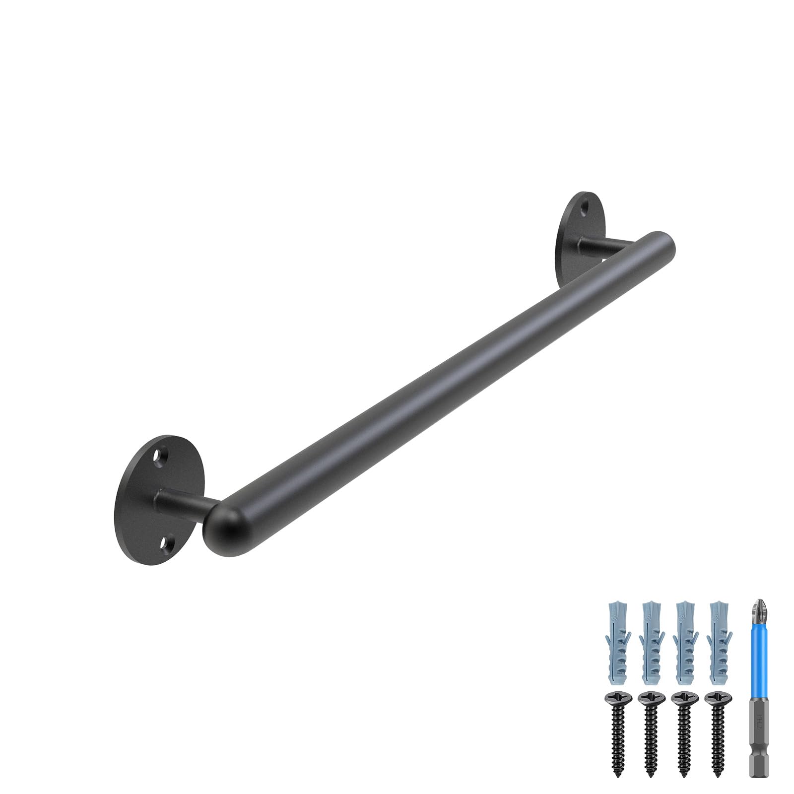 Dolibest Metal Handrail, 41cm Grab Rail Indoor Staircase Banister Railing Black Wall Mounted Stair Balustrade 3.3cm Round Pipe Outdoor Safety Grab Bar Elderly Handle Grip for Younger/Kids/Disabled