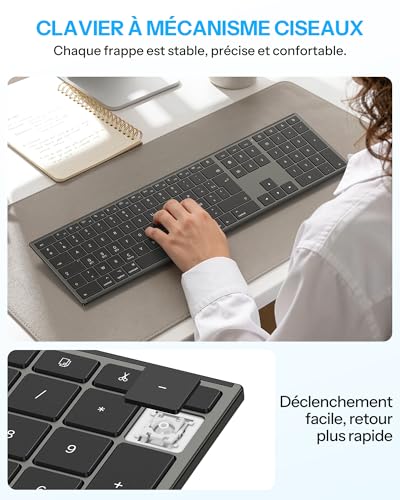 OMOTON Clavier Bluetooth pour Mac, Clavier sans Fil Métal Rechargeable Multi-dispositifs avec 3 Canaux Bluetooth pour Apple Mac Pro/Mini, MacBook Pro/Air, iMac, AZERTY Français