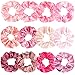 R HORSE 12 Packs Silk Satin Hair Scrunchies Solid Pink Color Elastic Ties Ponytail Holders Hair Bands Hair Bobbles Hair Accessories for Women Lady