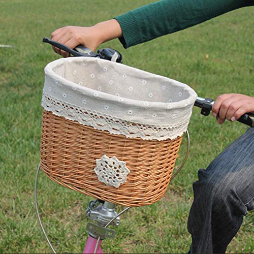 Idyllic Supply Bicycle Basket, Compact Vintage Wicker Bicycle Basket, Front Handlebar Bicycle Basket Electric Bicycle Basket