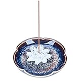 UOON Incense Stick Burner Holder with Ash Catcher- Handmade Ceramic Lotus Flower Incense Burner Bowl Tray Plate (Lake Blue)