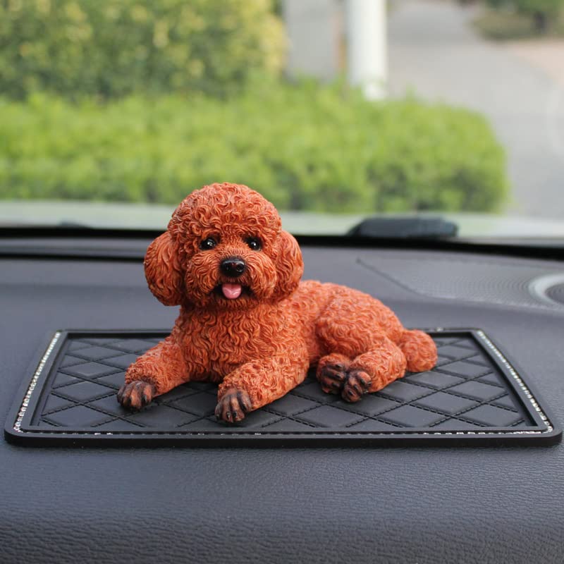 Otzoan Cute Dog Figurines Resin Animal Garden Farm Statue Poodle Sculpture Lawn Patio Yard Home Decorations Ornaments (Dark Brown)