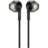 JBL Tune 205 - Earbud Headphones - Black | JBL Pure Bass sound, 1-button remote with microphone, Tangle-free flat cable