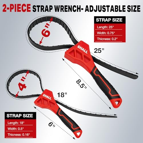 SHALL Juego de llaves de correa de 2 piezas, para tuberías de menos de 150 mm (6 pulgadas) y 100 mm (4 pulgadas) de diámetro: una llave ajustable reforzada para reparaciones de tuberías