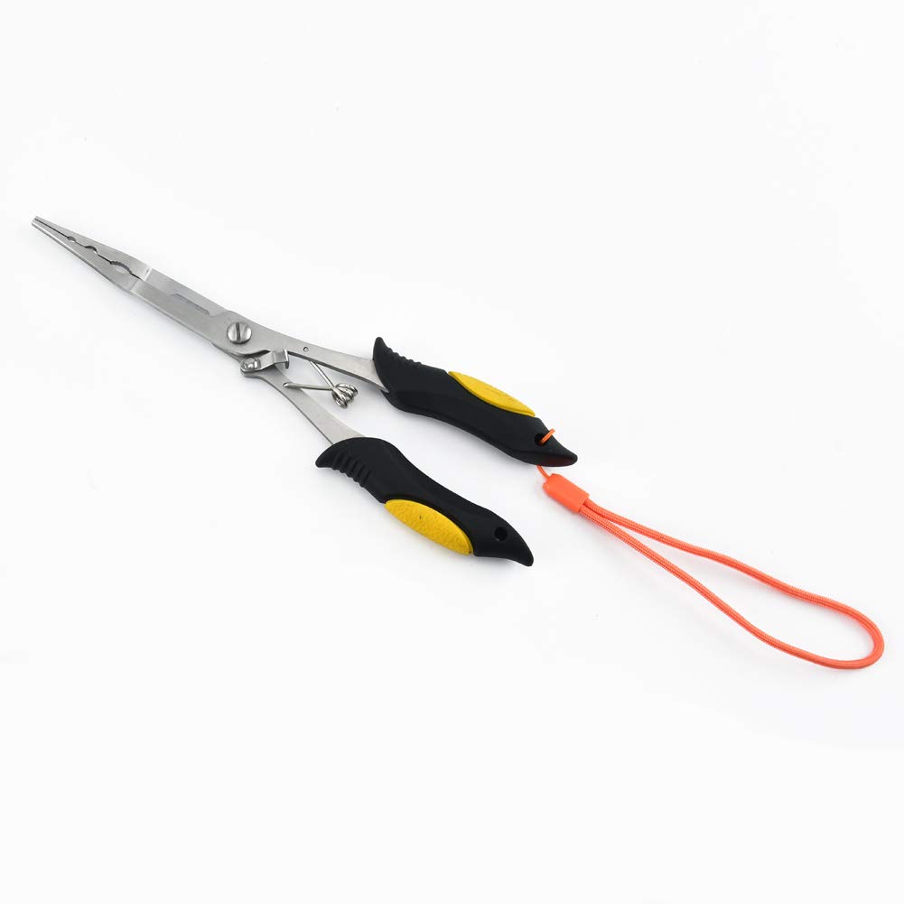 Stainless Steel Fishing Pliers Tool 8 Inches Fishing Multifunction Luya Pliers Hook Remover with Rope and Sheath Yellow