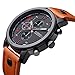 GOHUOS Men's Leather Strap Stainless Steel Sport Analog Quartz Wrist Watch Brown