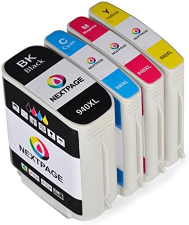 NEXTPAGE High Capacity Replacement For HP 940XL Combo Pack Black Printer Inkjet Cartridges With Magenta Cyan Yellow, 4 Pack Use with Officejet Pro 8000 8500 8500A