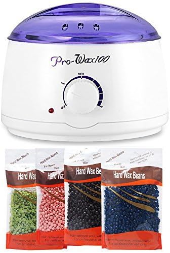 Painless anti-allergy Depilatory Machine Waxing Kit contains 15 Wax Applicator Sticks and 4 Different Hard Wax Beans-At any time Self-waxing Spa (Wax Warmer Set)