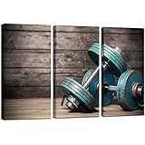 Sea Charm Modern Canvas Painting Wall Art Vintage Dumbbells on Wooden Floor Picture Giclee Prints Artwork for Gym Boys Room Wall Decor,Framed and Ready to Hang -16"x32"x3pcs