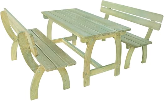 Amazon De Xinglieu Set Tisch Und Bank Garten Holz Kiefer Impragniert 3 Teilig
