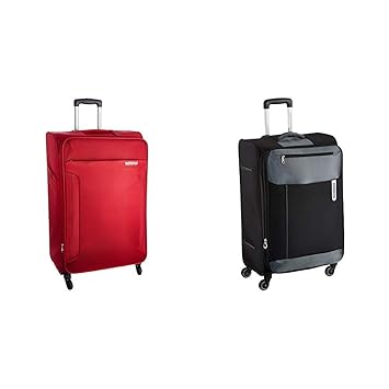American Tourister Polyester 79 cms Ruby Red Suitcase + Portugal Polyester 79 cms Black Soft Sided Suitcase (AMT TROY SP 79 RUBY RED + AMT PORTUGAL SP 79CM BLACK)