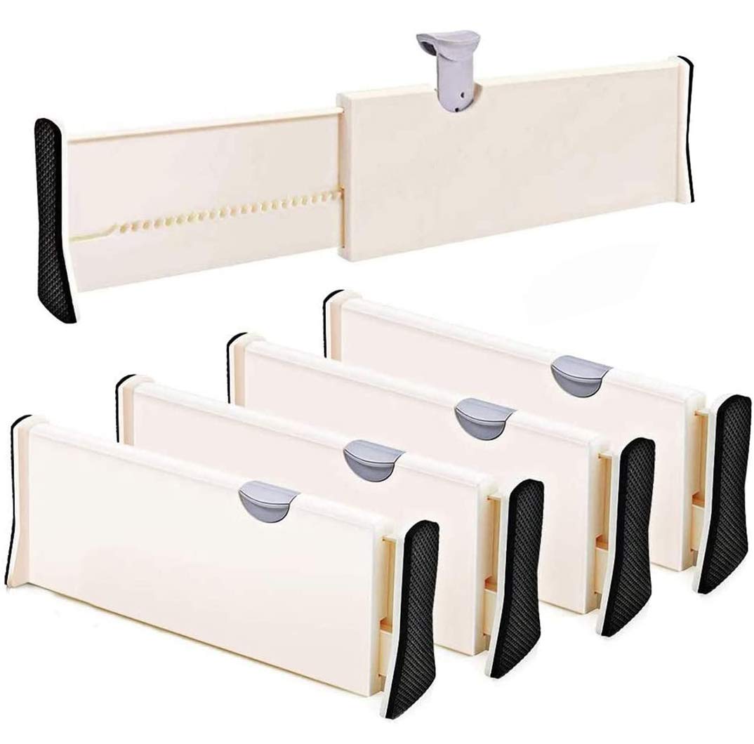4-Pack Expandable Drawer Dividers Organizer Separators, Adjustable Dresser Drawer Organizers With Anti-Scratch Foam Edges For Kitchen Organisers, Bedroom, Bathroom & Office Drawers Storage