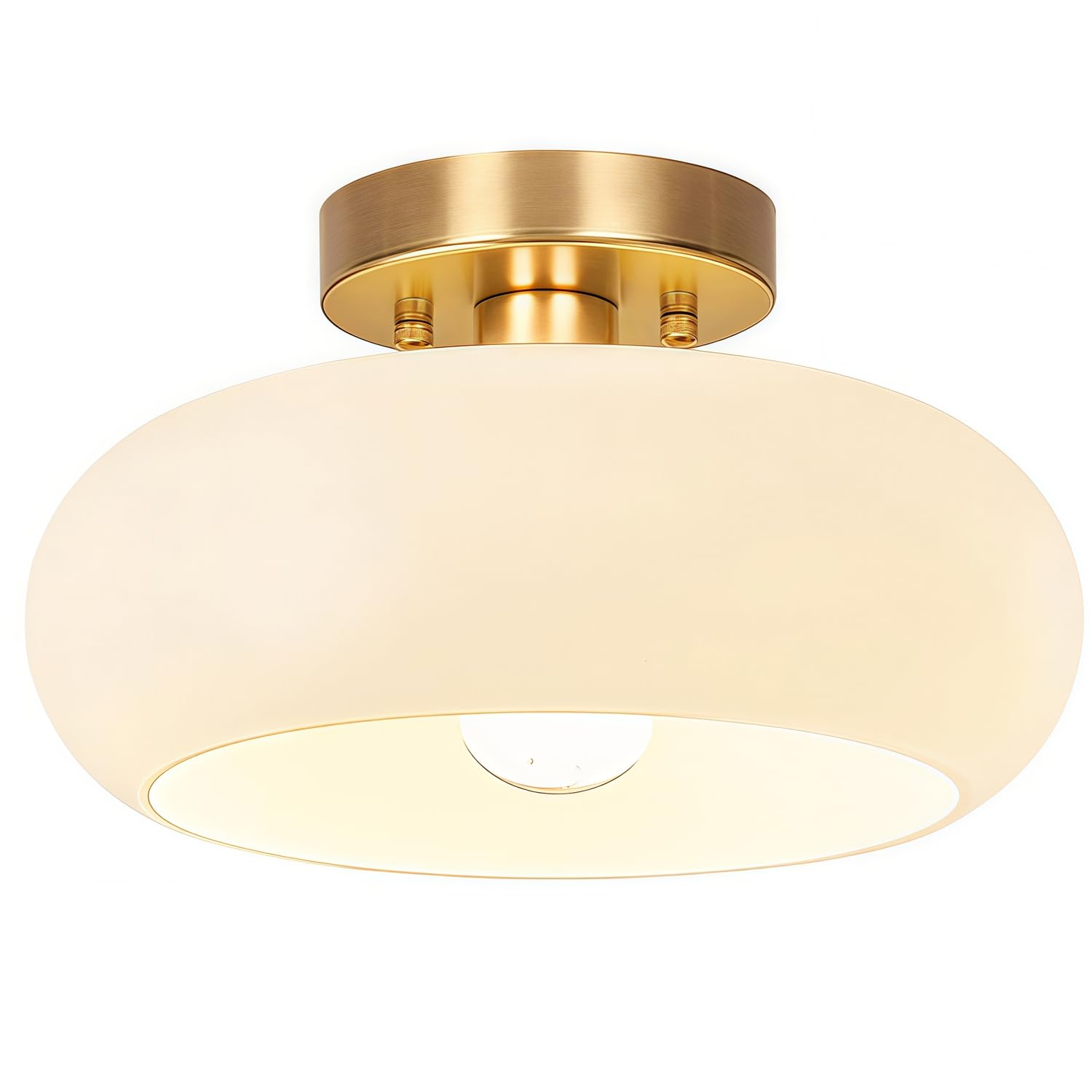 Photo 1 of Joylen Gold Semi Flush Mount Ceiling Light,11inch Mid Century Modern Light Fixture,Hallway Lighting Fixture with Milk White Glass Shade,Vintage Ceiling Lamp for Kitchen,Porch,Entryway,Closet,Bedroom