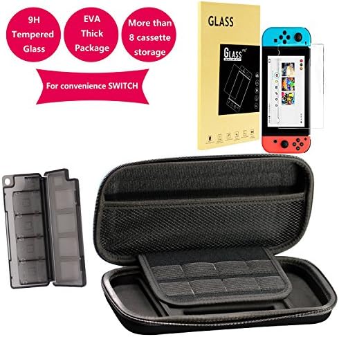KUNLING Carry Case Compatible With Nintendo Switch and Tempered Glass Screen Protector for Nintendo Switch and Game Card Case 8.-Red/Black (black（•Tempered Glass+Carry Case+card case）)