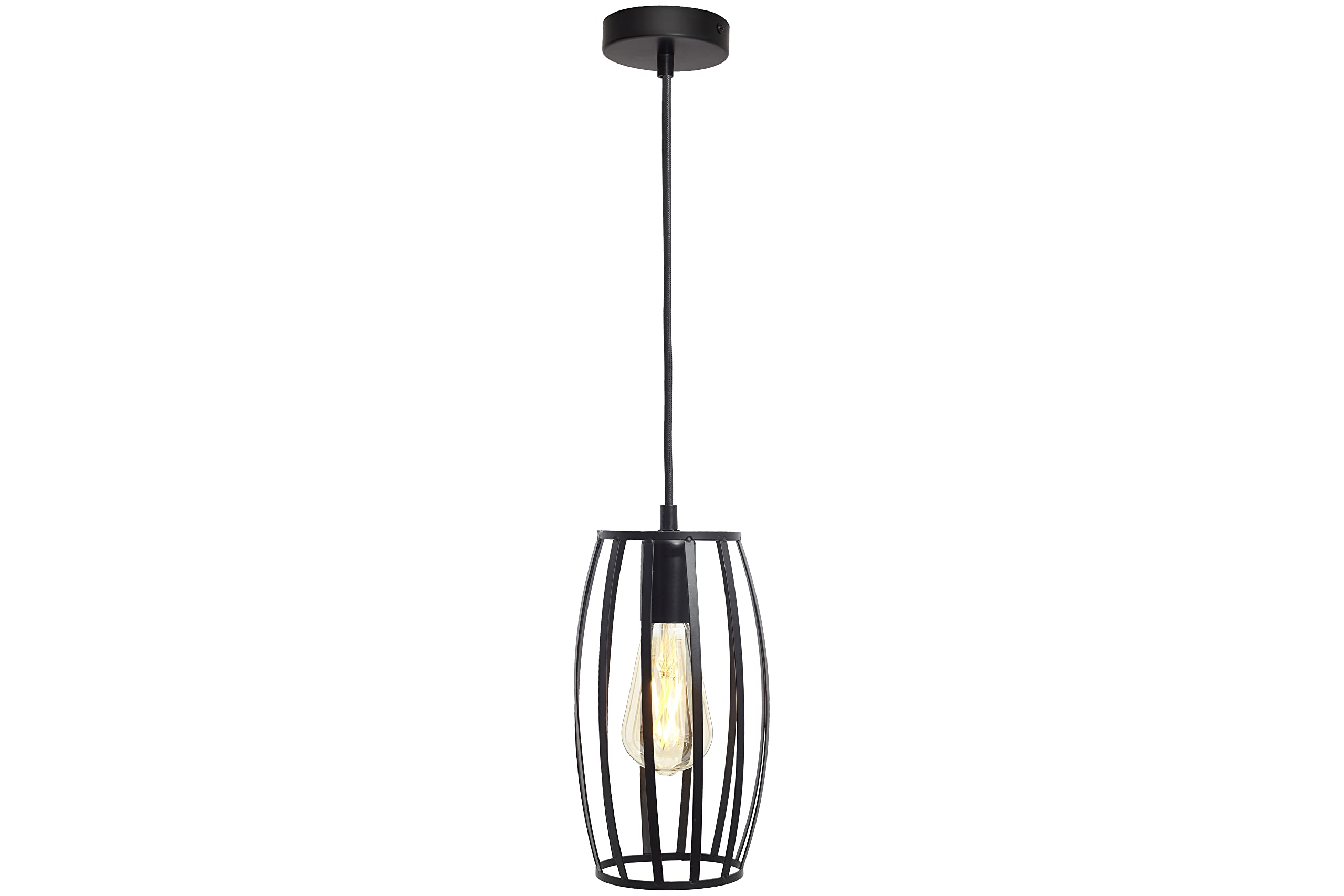 4lite Indoor Basket Pendant Ceiling Light (Matt Black) Pear Shaped Decorative Cage Light - 4L1/7010-4Yr Guarantee