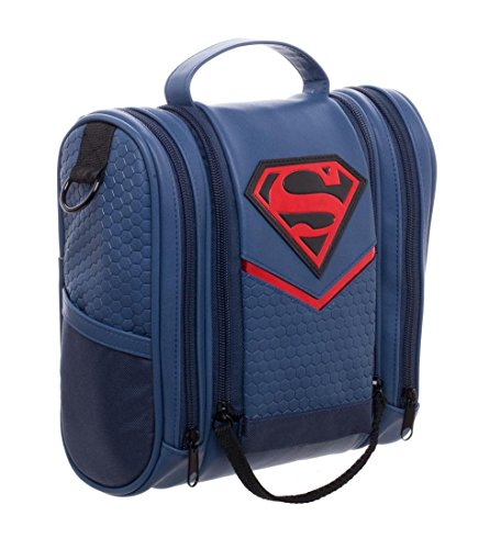 Superman PU Dopp Kit Mens Hanging Travel Toiletry Kit Shaving Case Cosmetic Bag