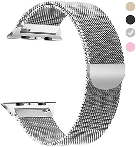 MUEN Compatible for Apple Watch Strap 42mm(44mm) Silver Milanese Loop Magnetic Lock Stainless Steel Mesh Replacement Strap for iWatch Series 1,2,3,4