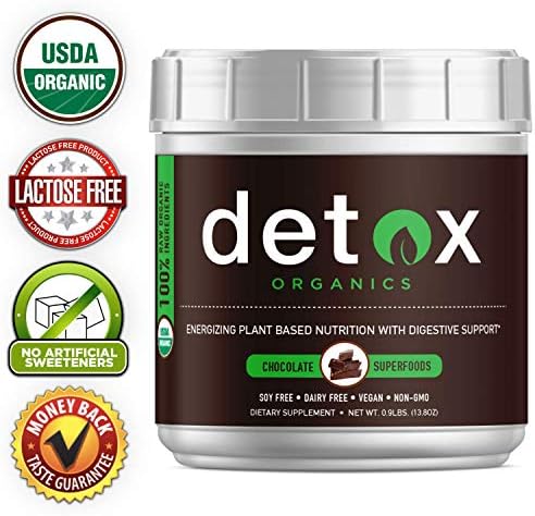Chocolate Greens SUPERFOOD Powder - Amazing Taste - Organic Super Food Green Daily Vegetable Juice Smoothie Drink Supplement with Wheatgrass and 25+ Superfoods by Detox Organics