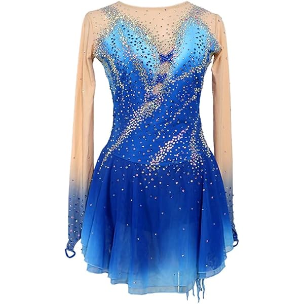 Figure Skating Dress For Girls & Women - Long Sleeve Rhinestone Performance Costume