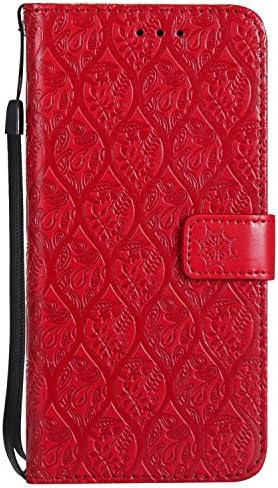 ARSUE Galaxy S9+ Plus Case, Soft Inner Flip Folio [Kickstand Feature] PU Leather Wallet Mandala Rattan Floral Flower Embossed Case with ID&Credit Card Pockets for Samsung Galaxy S9+ Plus,Red