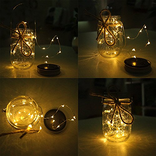 Mason Jar Lids Solar Light,6 Pack 20 LED Solar Lanterns String Fairy Star Firefly Jar Lights,6 Hangers 16 Feet Hemp Rope Included(No Jar),Mason Jar Decor,Garden Decor Lights,Solar Lantern,Table Lights