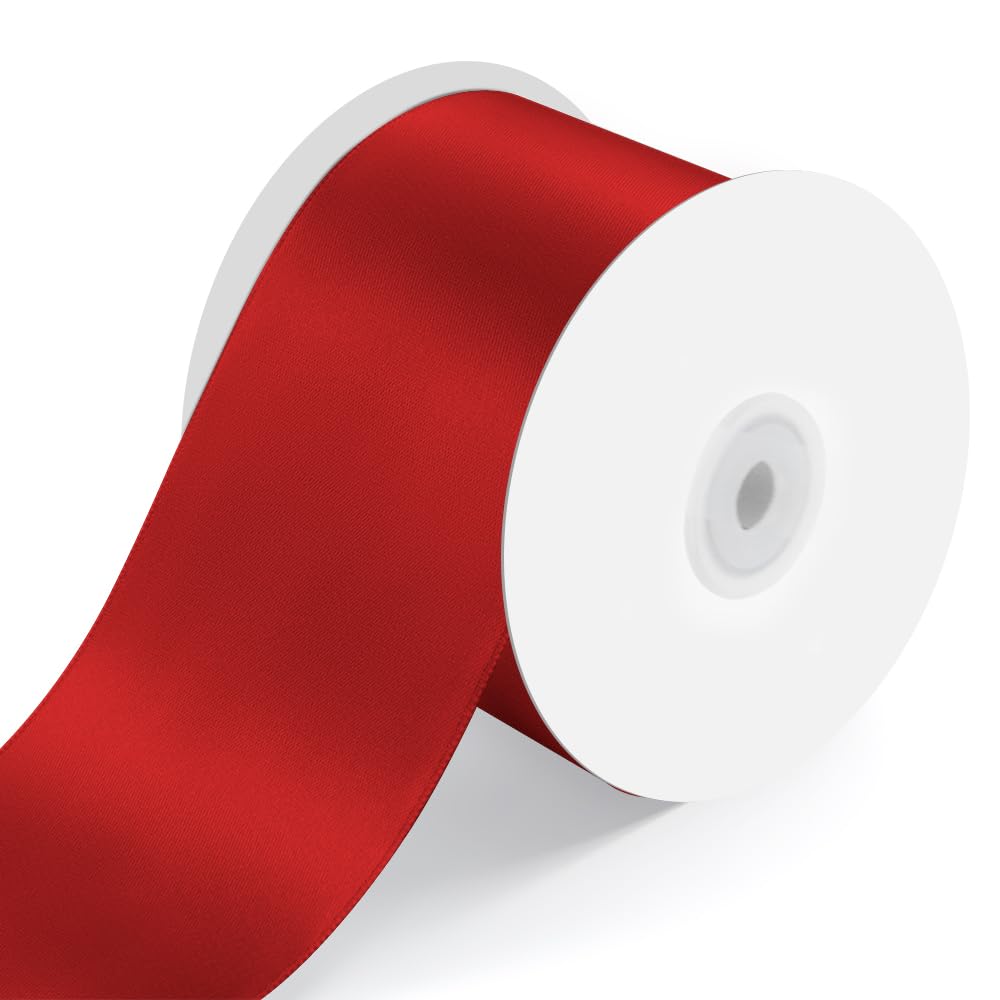 Photo 1 of 3" Wide x 25 Yards Single Face Polyester Satin Ribbon, Satin Ribbon for Crafts, Gift, Hair Bows, Wedding Party Decoration, Bow Making & Other Projects (Red)